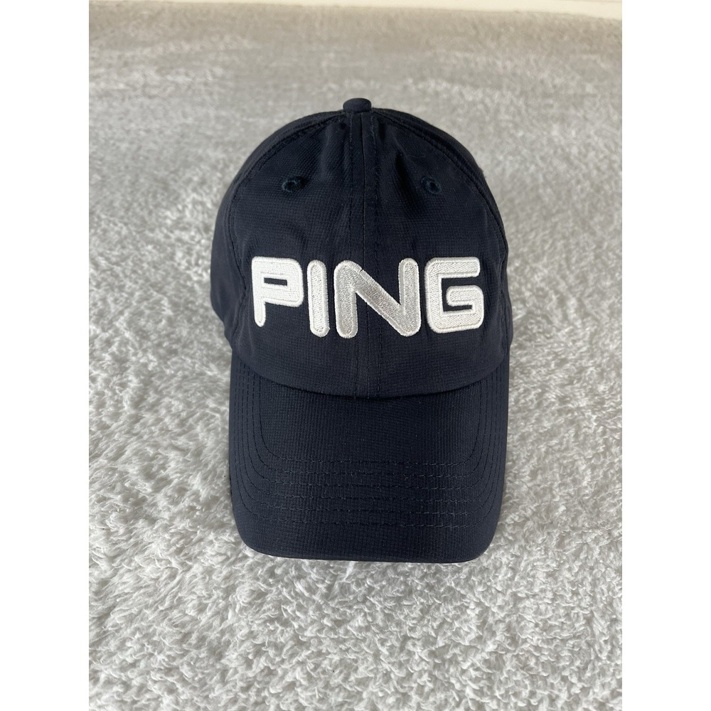 Ping Golf Navy Blue White Spell Out Adjustable Hat